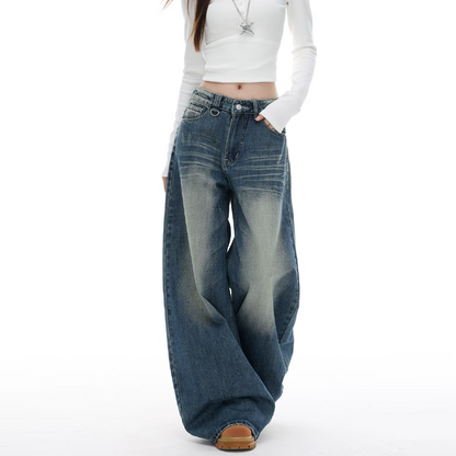 Gradient button pocket zip-up low rise wide leg | Baggy Low Rise Jeans  | Festival Outfits Women