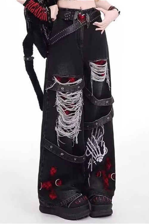 Y2K Distressed High Waist Straight Pants