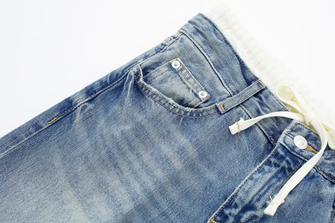 Women's Vintage Casual Mid Waist Baggy Jeans with Drawstring | Great for All Seasons
