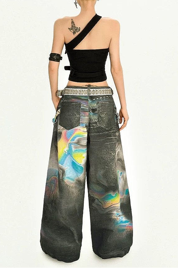 Cyber Punk Tie Dye Wide Leg Denim Pants