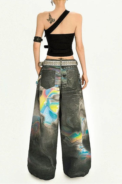 Cyber Punk Tie Dye Wide Leg Denim Pants