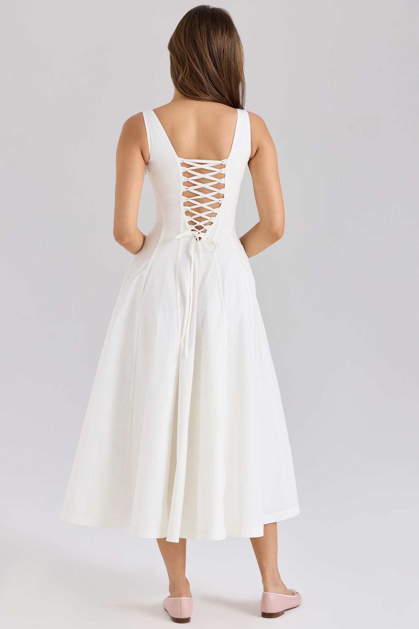 white stretch cotton midi sundress