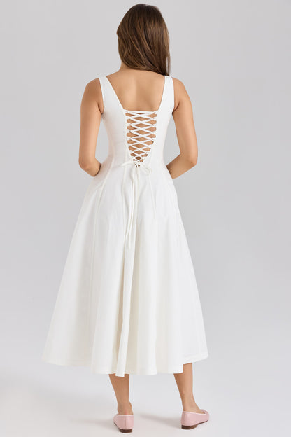 white stretch cotton midi sundress