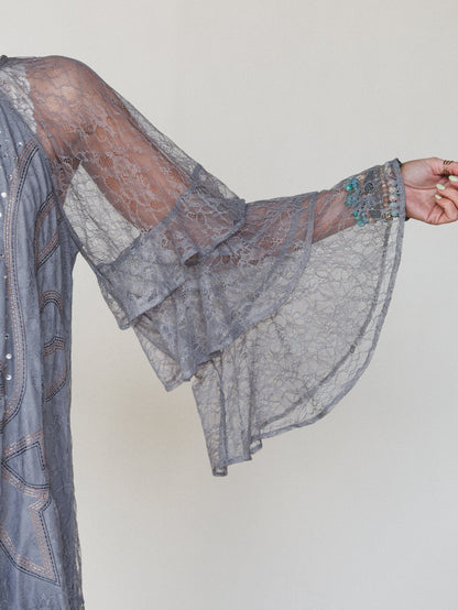 Rana Bell Lace Sleeve Dress - Grey