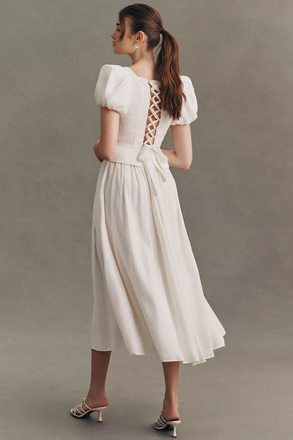 BHLDN Puff Sleeve Corset Fit & Flare Maxi Dress