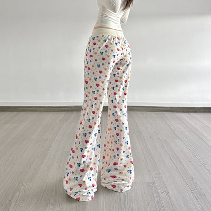 Drawstring print contrast low rise wide leg pant  | Festival Outfits Women