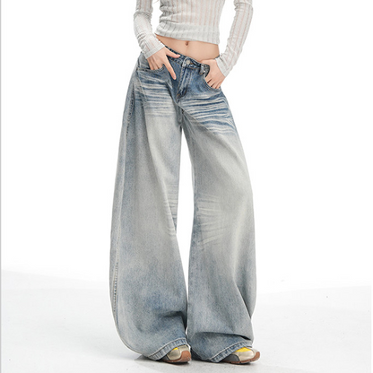 Stitch pocket button low rise wide leg | Baggy Low Rise Jeans  | Festival Outfits Women