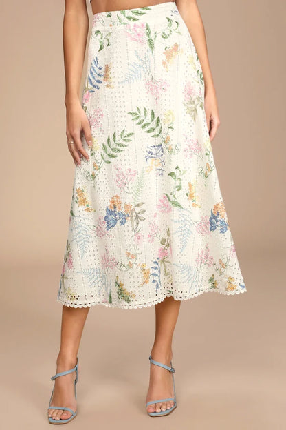 Sweet At Heart White Floral Embroidered Two-Piece Midi Dress