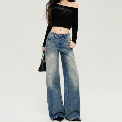 Embroidery button pocket zip-up straight leg | Baggy Low Rise Jeans  | Festival Outfits Women