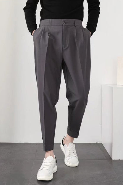 Slim Casual Small Feet Pleated Men Pants