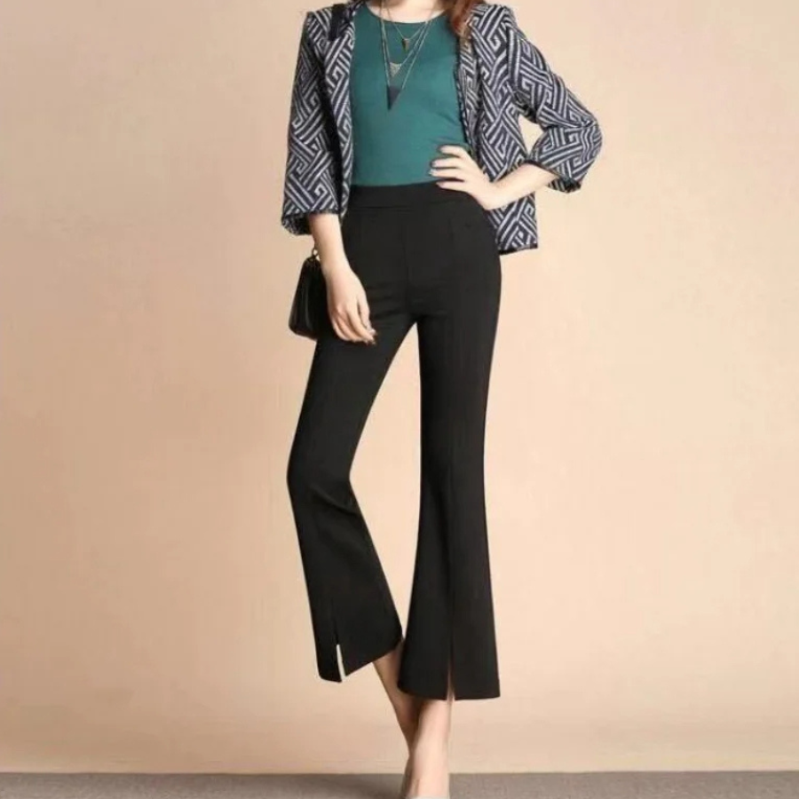 Women's Trendy High-Cut Ribbed Flared Pants with Bell Bottom | Ideal for All Seasons
