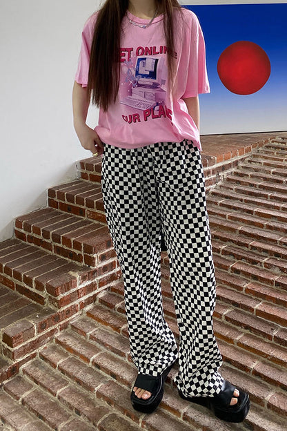 Loose Plaid Checkerboard Wide Leg Pants
