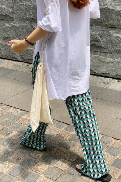Green Trendy Plaid Wide Leg Loose Pants