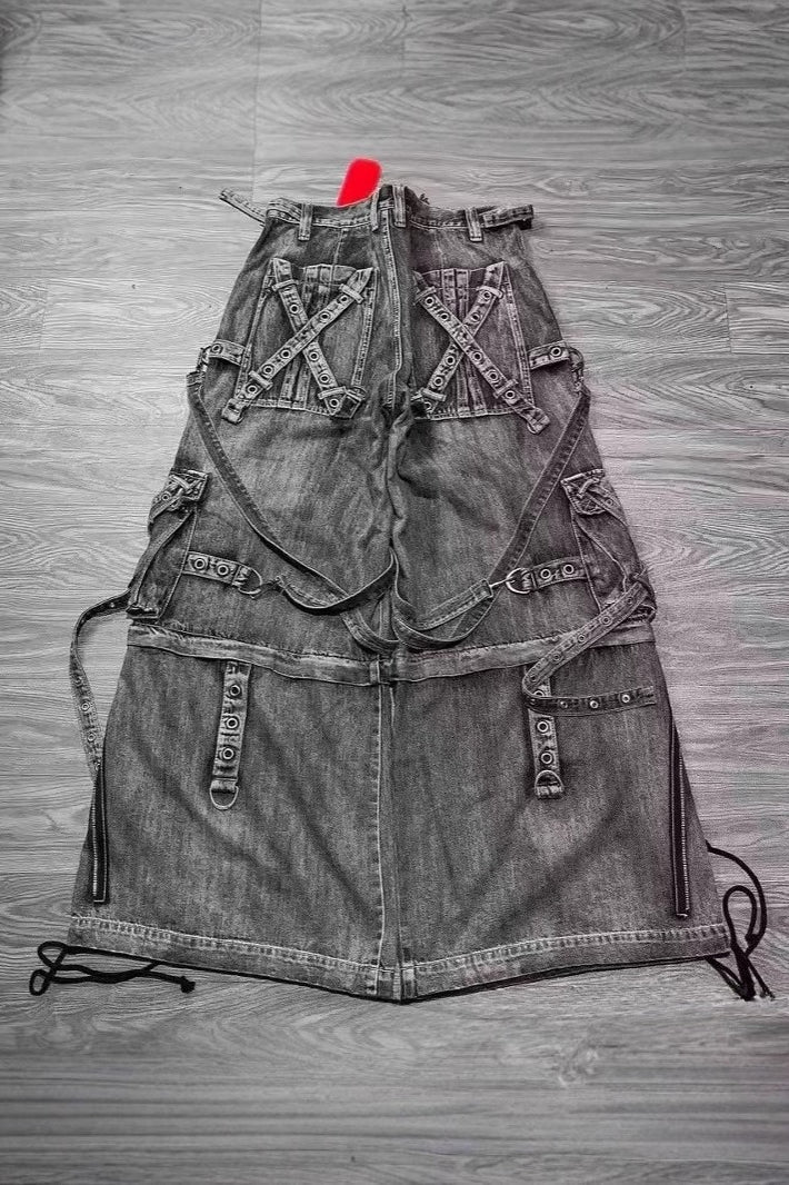 Multi-Pocket Patchwork Wide Leg Cyber Cargo Pants