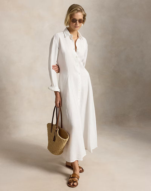 Self-Tie Linen Shirtdress