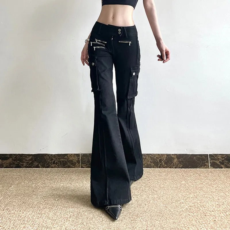 Utility Zipper Black Pants