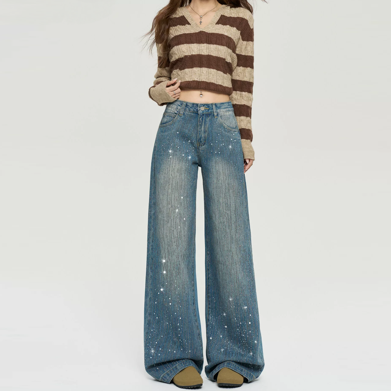 Beaded button pocket low rise straight leg | Baggy Low Rise Jeans  | Festival Outfits Women