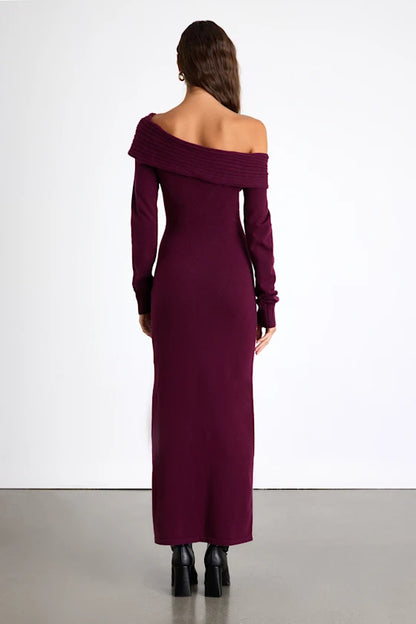 Ellie Dark Plum Sweater Bodycon Maxi Dress