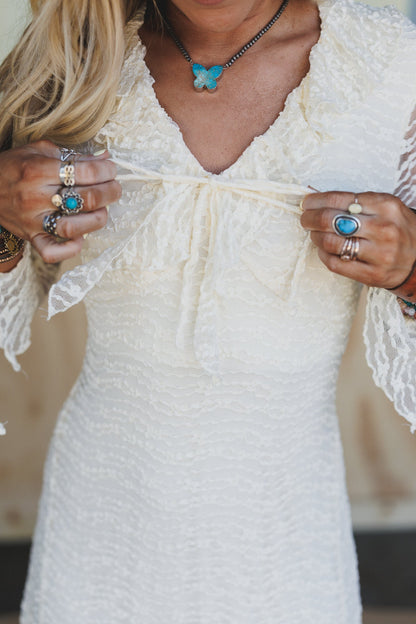 Sabelle Lace Ruffle Dress - Cream