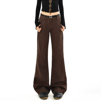 Zip-up button pocket solid straight leg | Baggy Low Rise Jeans  | Festival Outfits Women