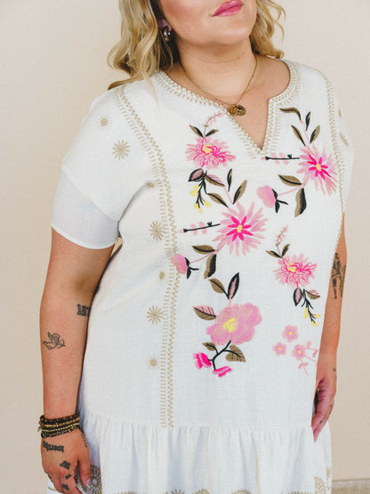 Sweet Dandy Embroidered Dress - Cream