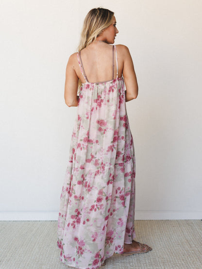 Days of Old Floral Maxi Dress - Mauve Rose
