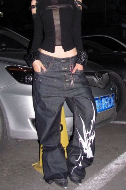 Thorn Totem Distressed Wide-Leg Plus Size Pants