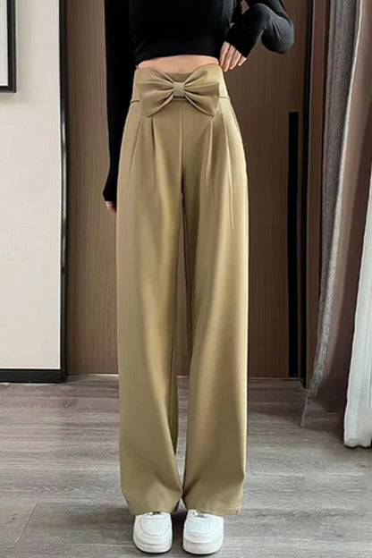 High Waist Cute Bow Spliced Loose Office Pants