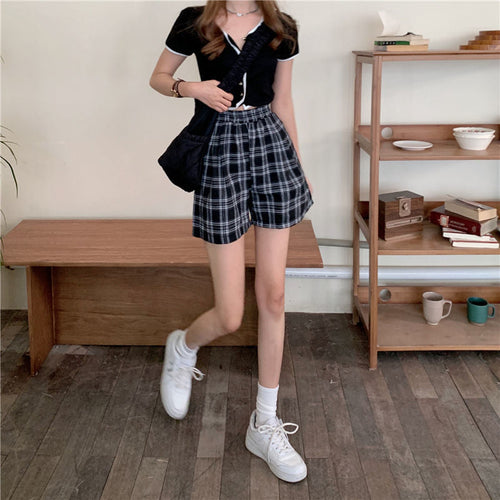 Retro Plaid Soft Casual Shorts Pants