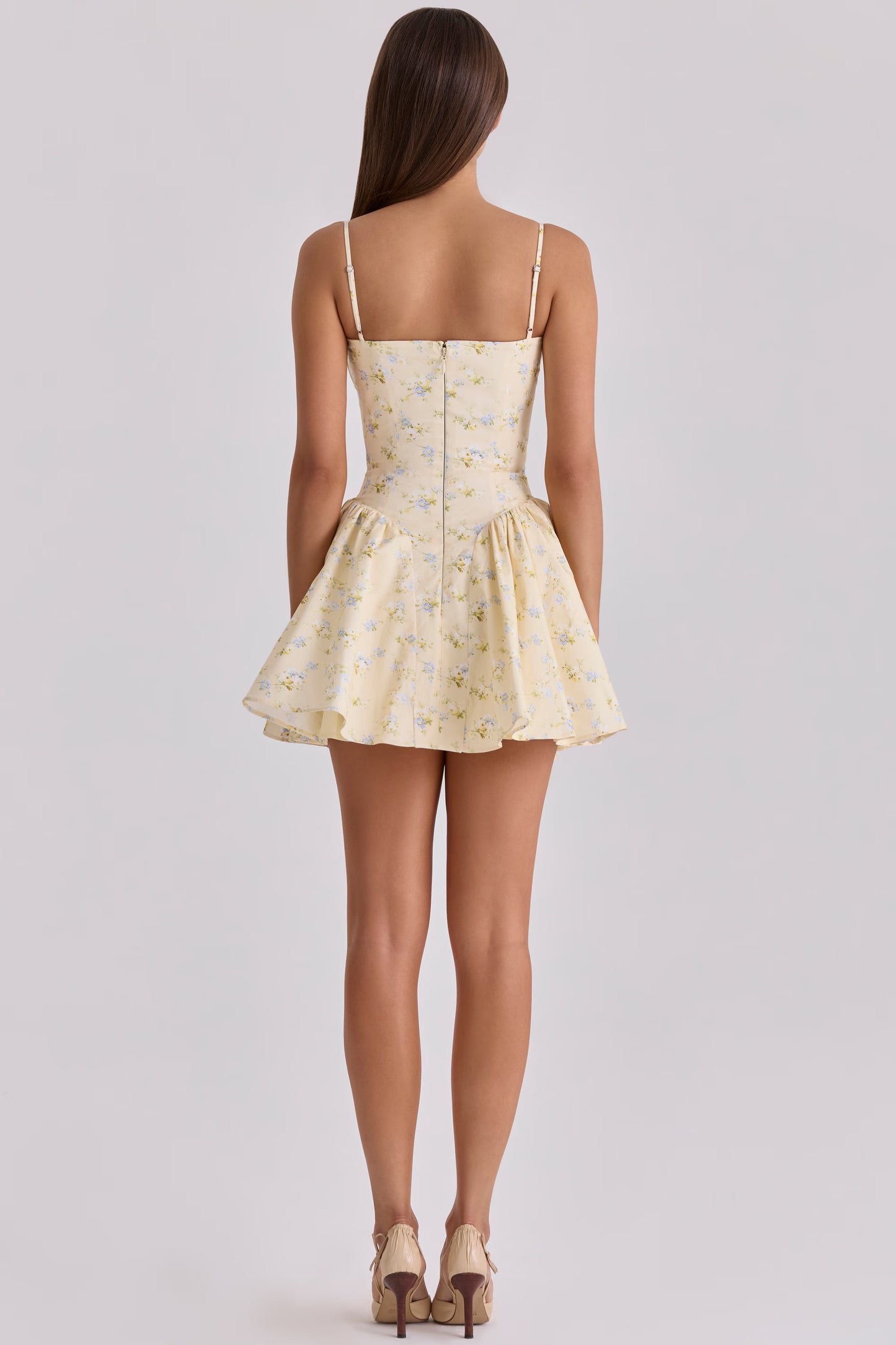 lemon floral print cotton corset mini dress