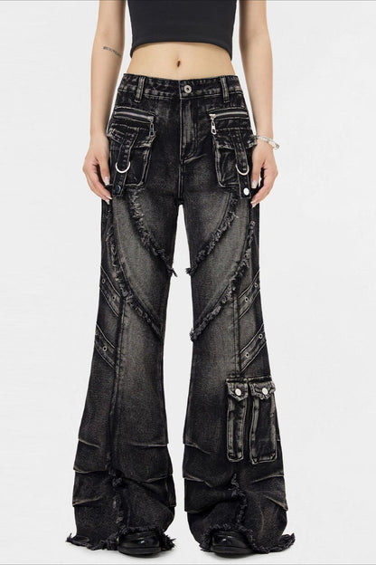 Edgy Design Flared Jeans Pants