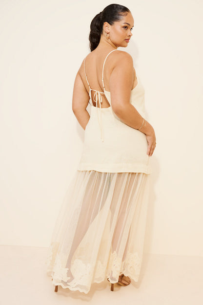 Sleeveless Sheer Linen Maxi Slip Dress