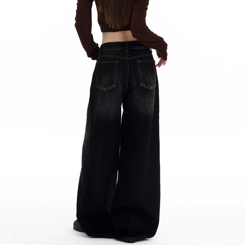 Doodle pattern button low rise straight leg | Baggy Low Rise Jeans  | Festival Outfits Women