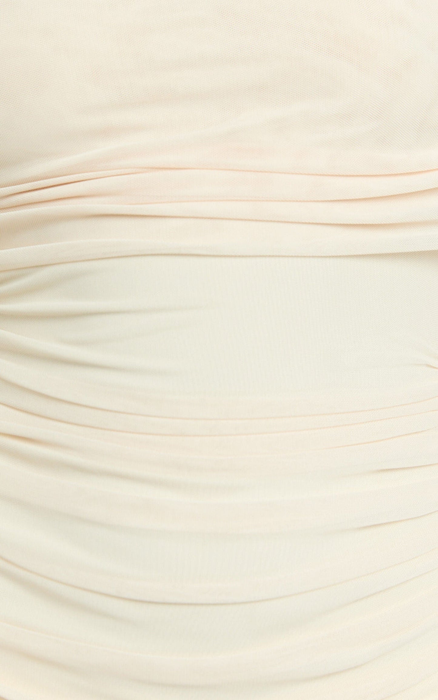 Clyde Mini Dress - Mesh Off Shoulder Ruched Bodycon Dress in Cream