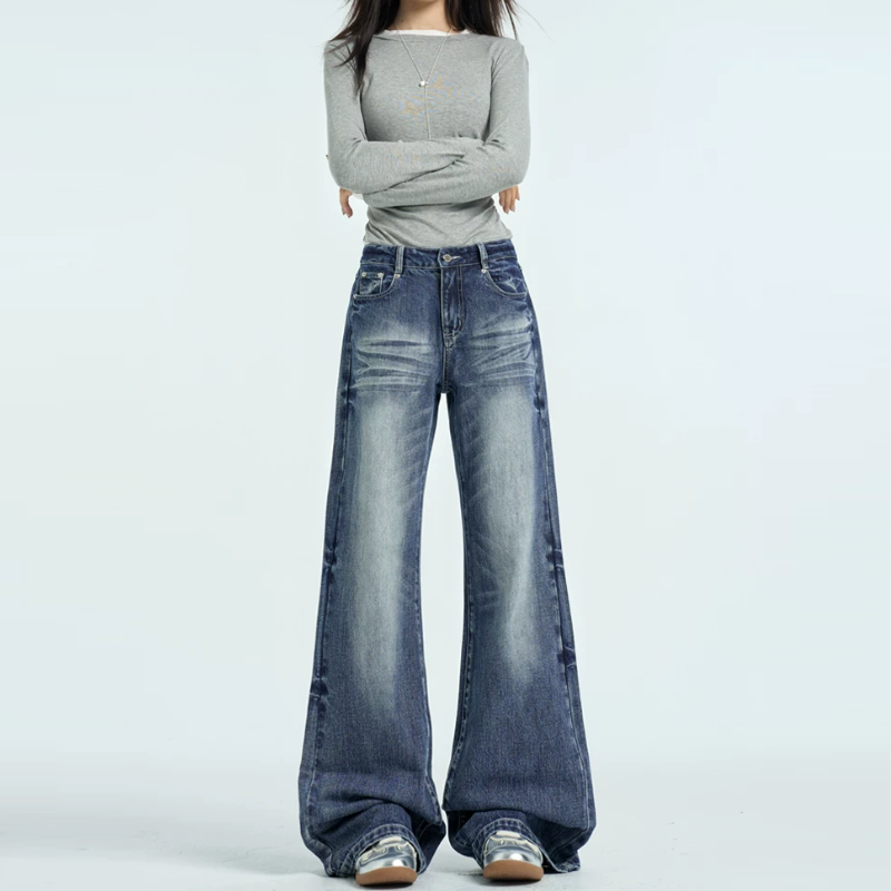 Button Gradient zip-up low rise jeans | Baggy Low Rise Jeans  | Festival Outfits Women