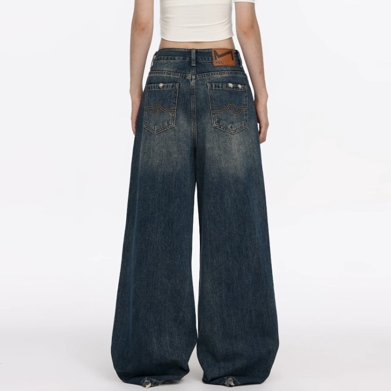 Gradient pocket button low rise straight leg | Baggy Low Rise Jeans  | Festival Outfits Women