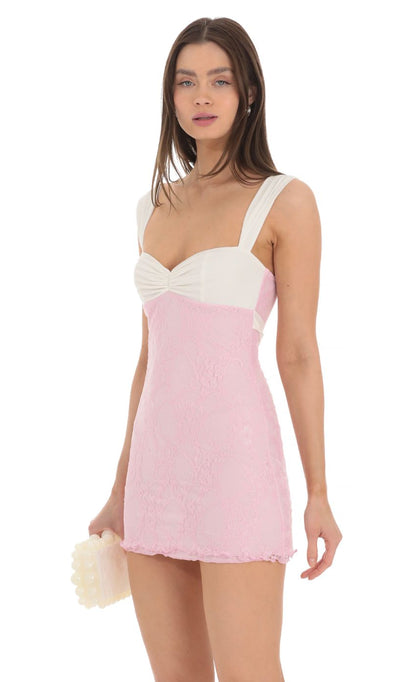 Two Toned Lace Dress in White and Pink