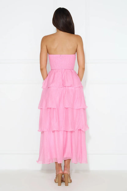 Number One Option Strapless Midi Dress Pink
