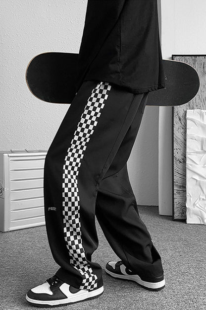 Loose Side Checkered Long Men Pants