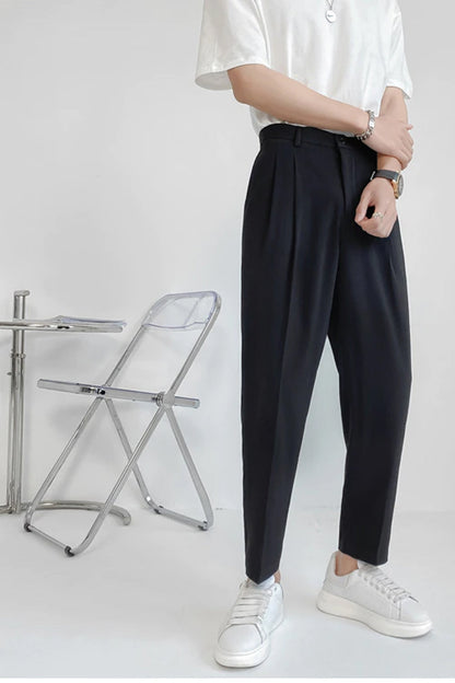Elastic Waist Solid Colors Ankle Length Men Long Pants