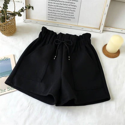 Wide Leg Woolen Casual Office Shorts