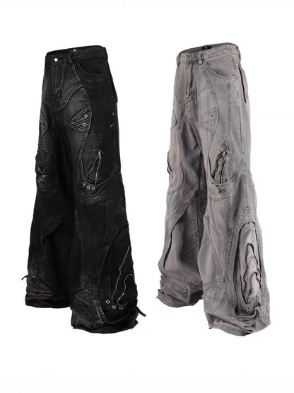 Cyber Punk Irregular Patchwork Curved Pants