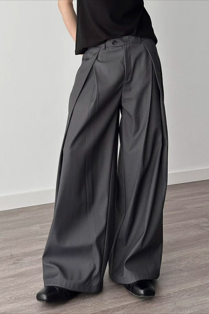 Casual 3D Pleat A-Line Wide Leg Pants