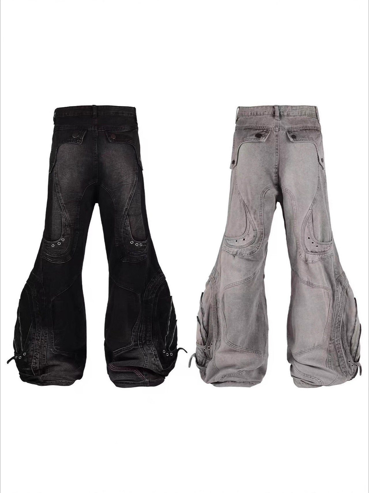 Cyber Punk Irregular Patchwork Curved Pants