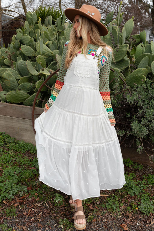 Green Paths Overall Dress - Off White - Pre Order