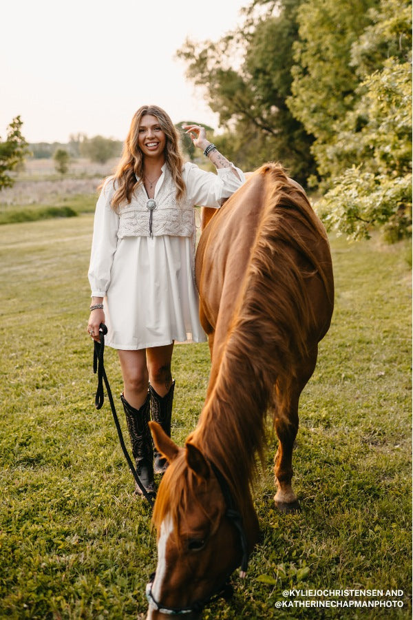 Sweet Edge Crochet Vest Tunic Dress - White