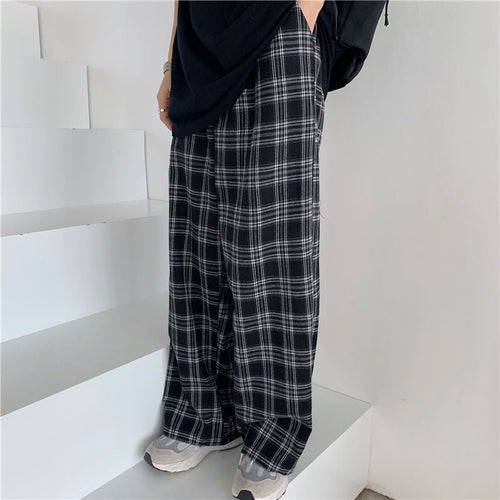 Black and White Plaid Loose Wide Leg Long Pants