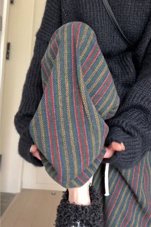Vintage Stylish Woolen Striped Long Pants
