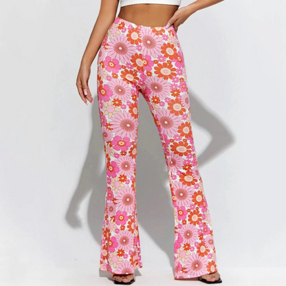 Women's High Waisted Floral Print Flared Trousers | Ideal for All Seasons