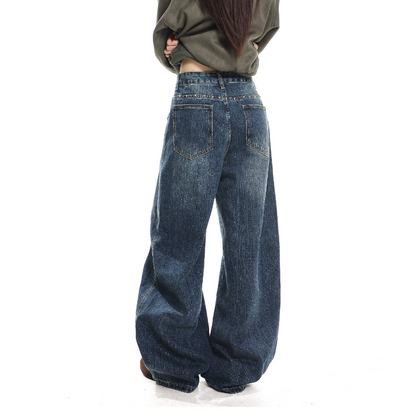 Rivet applique irregular pocket wide leg | Baggy Low Rise Jeans  | Festival Outfits Women